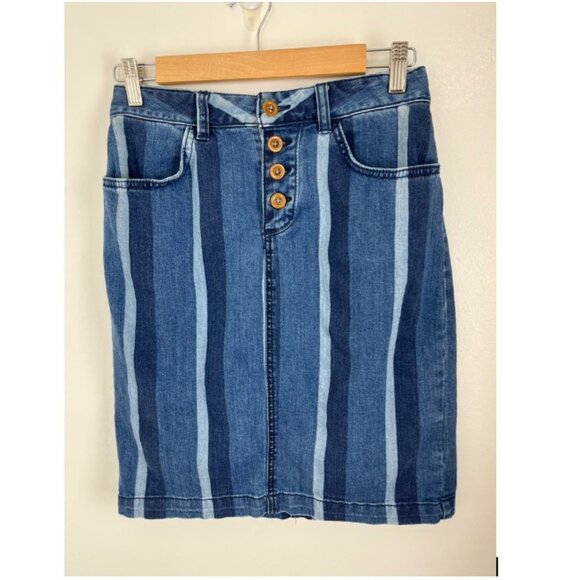 Anthropologie Maeve Striped Denim Pencil Skirt - Picture 2 of 9